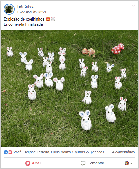 Print de um post com uma foto de Amigurumis em formato de coelhos