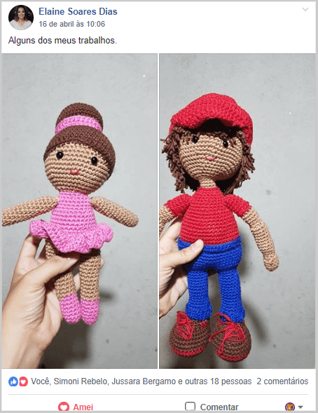 Fotos de dois bonecos Amigurumis